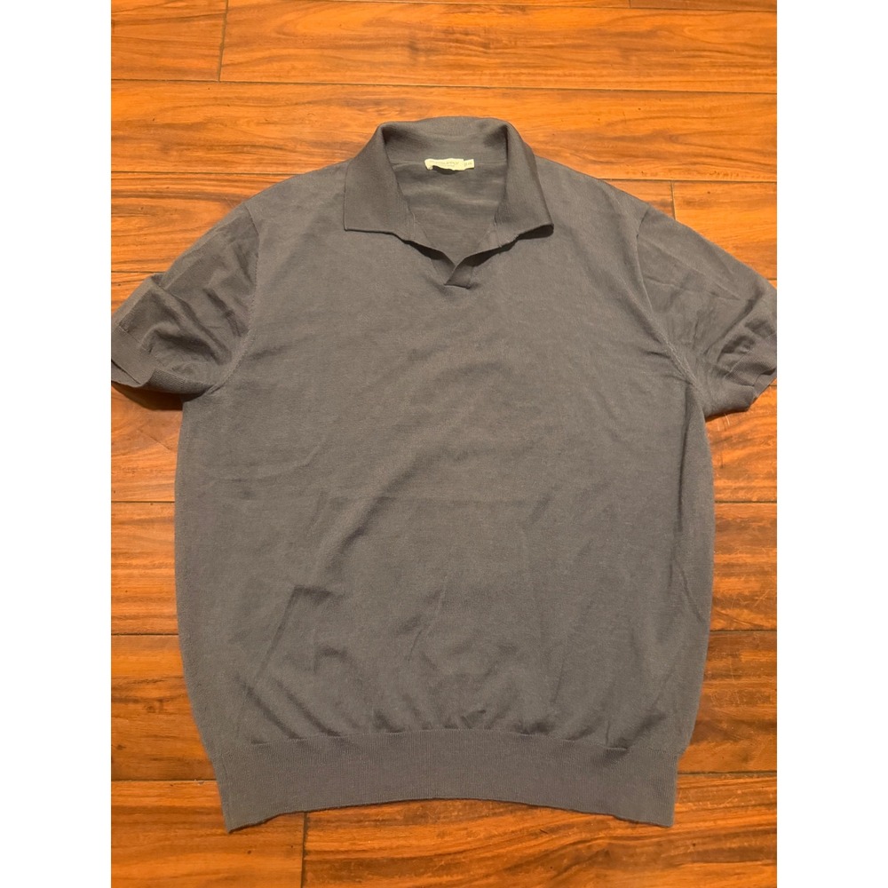 Suitsupply Mens XXL Merino Wool Short Sleeve Polo Sweater Charcoal Grey